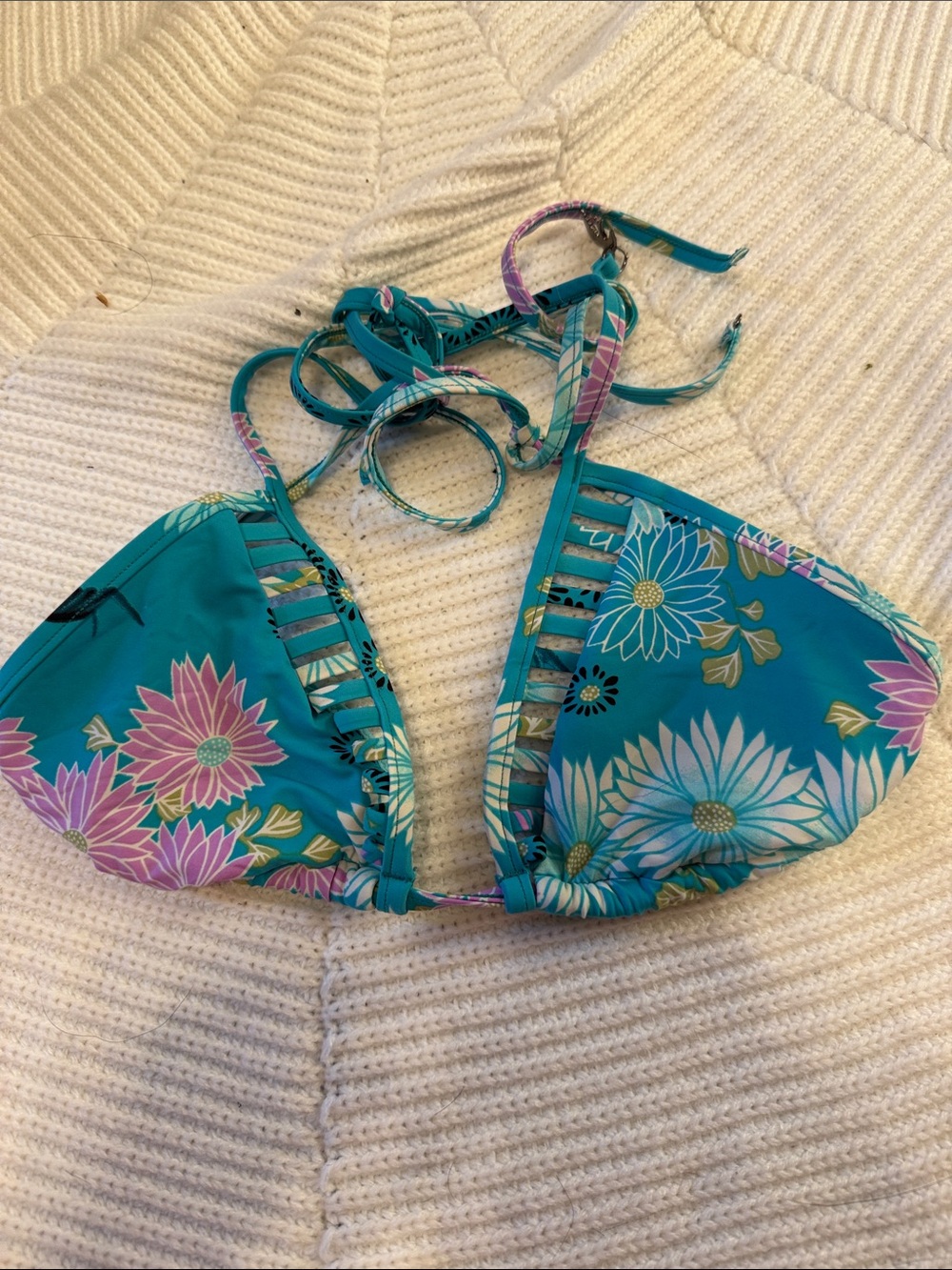 Kids Teal Floral Bikini Top - Brand Unknown